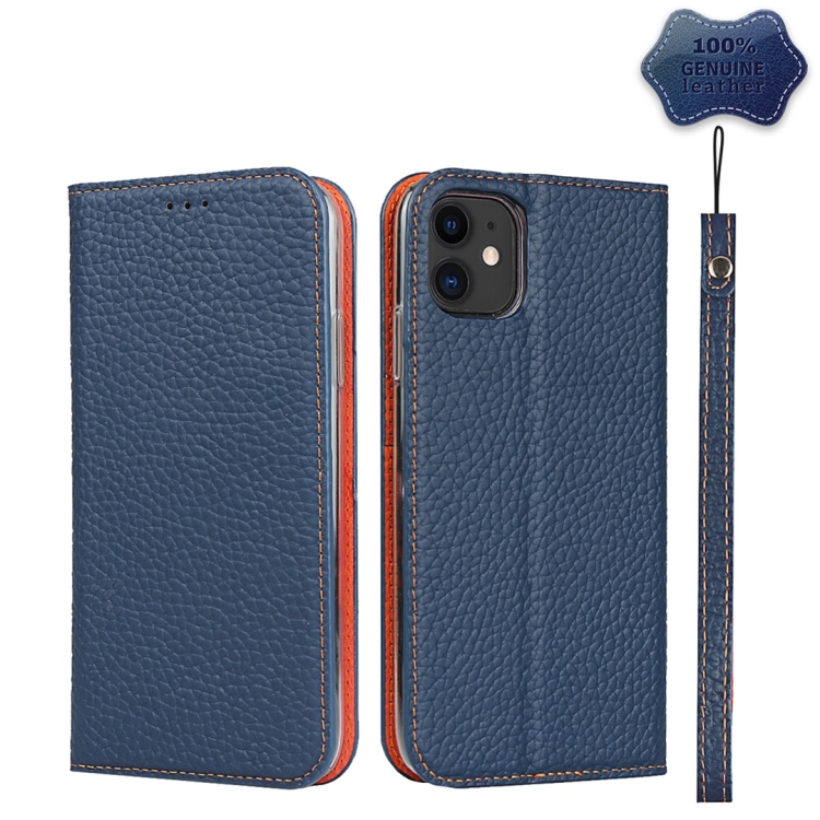 

For iPhone 11 Litchi Genuine Leather Phone Case (Dark Blue)