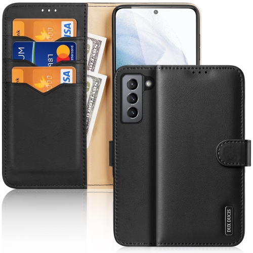 

For Samsung Galaxy S21 FE DUX DUCIS Hivo Series Cowhide + PU + TPU Leather Horizontal Flip Case with Holder & Card Slots(Black)