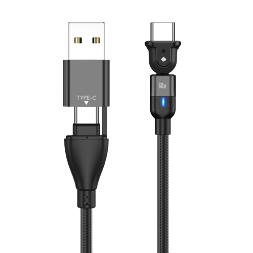 

PD 60W Type-C / USB-C to Type-C / USB-C + USB 180 Degree Bending Charging Data Cable, Length:2m(Black)