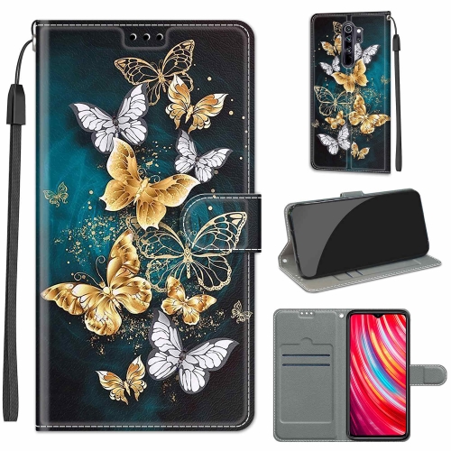 

For Xiaomi Redmi Note 8 Pro Voltage Coloured Drawing Magnetic Clasp Horizontal Flip PU Leather Case with Holder & Card Slots(C20 Gold Silver Flying Butterflies)