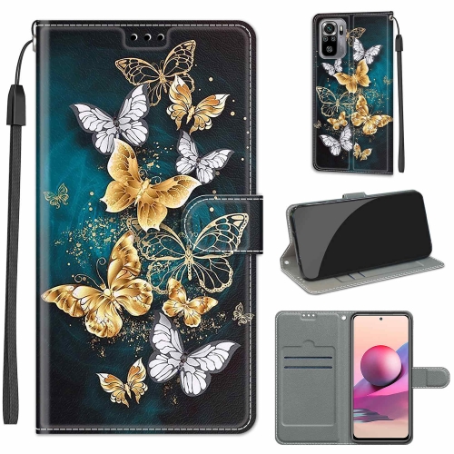 

For Xiaomi Redmi Note 10 4G/Note 10S Voltage Coloured Drawing Magnetic Clasp Horizontal Flip PU Leather Case with Holder & Card Slots(C20 Gold Silver Flying Butterflies)