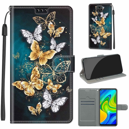 

For Xiaomi Redmi Note 9/Redmi 10X 4G Voltage Coloured Drawing Magnetic Clasp Horizontal Flip PU Leather Case with Holder & Card Slots(C20 Gold Silver Flying Butterflies)