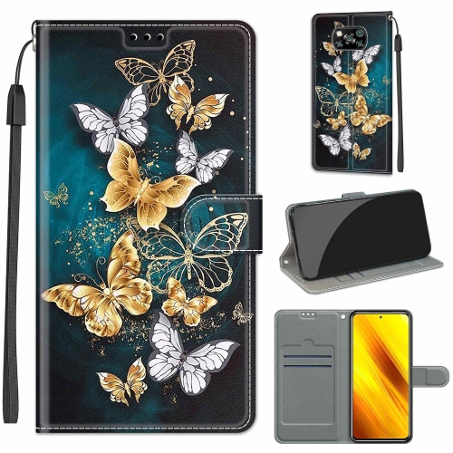 

For Xiaomi Poco X3 NFC Voltage Coloured Drawing Magnetic Clasp Horizontal Flip PU Leather Case with Holder & Card Slots(C20 Gold Silver Flying Butterflies)