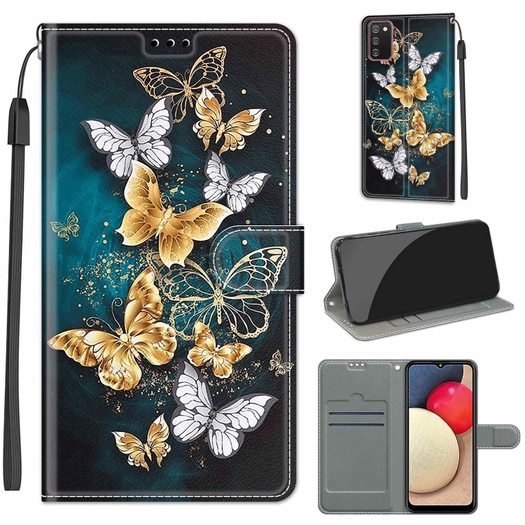 

For Samsung Galaxy A02s / M02s Voltage Colored Drawing Magnetic Clasp Horizontal Flip PU Leather Case with Holder & Card Slots(C20 Gold Silver Flying Butterflies)