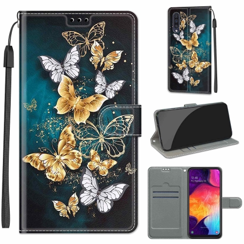 

For Samsung Galaxy A50 Voltage Colored Drawing Magnetic Clasp Horizontal Flip PU Leather Case with Holder & Card Slots(C20 Gold Silver Flying Butterflies)
