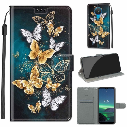 

For Nokia 1.4 Voltage Colored Drawing Magnetic Clasp Horizontal Flip PU Leather Case with Holder & Card Slots(C20 Gold Silver Flying Butterflies)