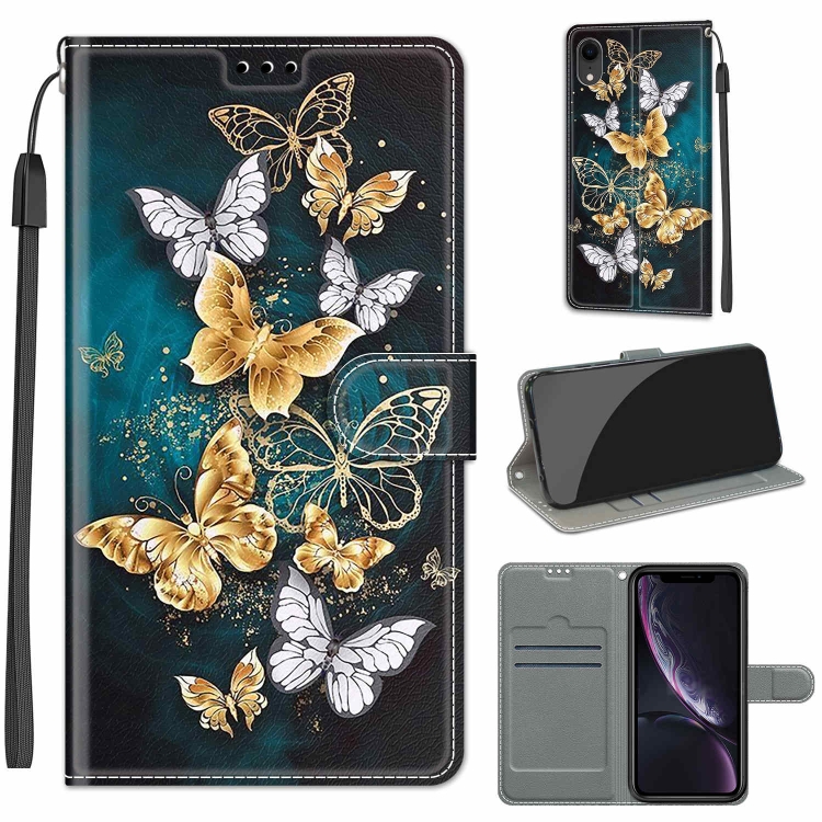 

Voltage Colored Drawing Magnetic Clasp Horizontal Flip PU Leather Case with Holder & Card Slots For iPhone XR(C20 Gold Silver Flying Butterflies)