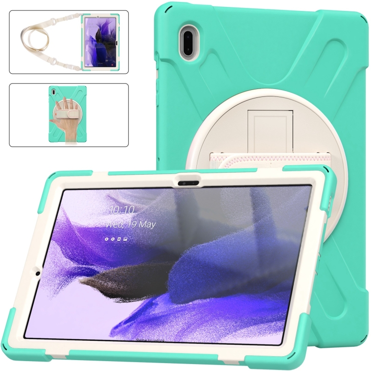 

For Samsung Galaxy Tab S7 FE 5G 12.4 T730 Silicone + PC Protective Case with Holder & Shoulder Strap(Mint Green)