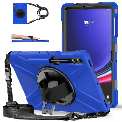 

For Samsung Galaxy Tab S7 FE 5G 12.4 T730 Silicone + PC Protective Case with Holder & Shoulder Strap(Blue)