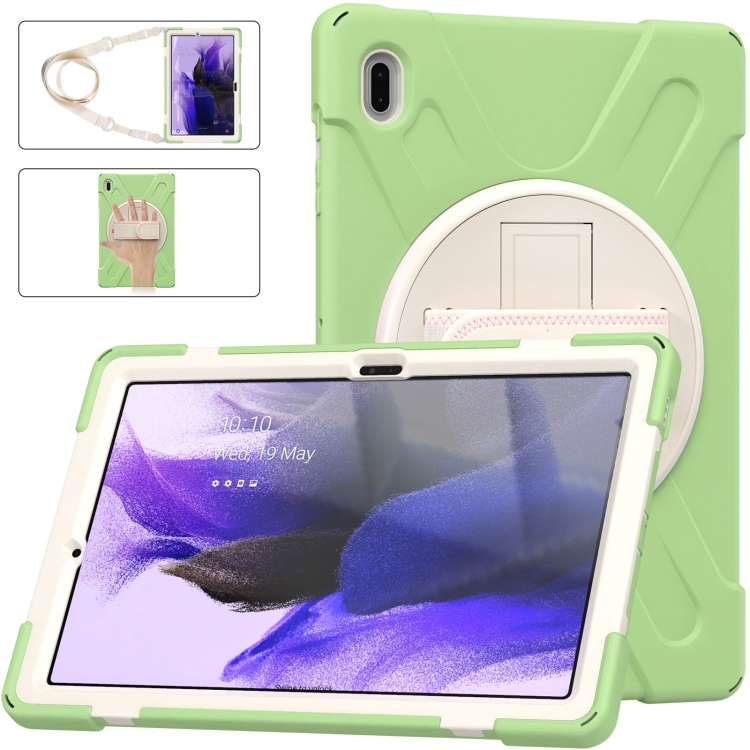 

For Samsung Galaxy Tab S7 FE 5G 12.4 T730 Silicone + PC Protective Case with Holder & Shoulder Strap(Matcha Green)