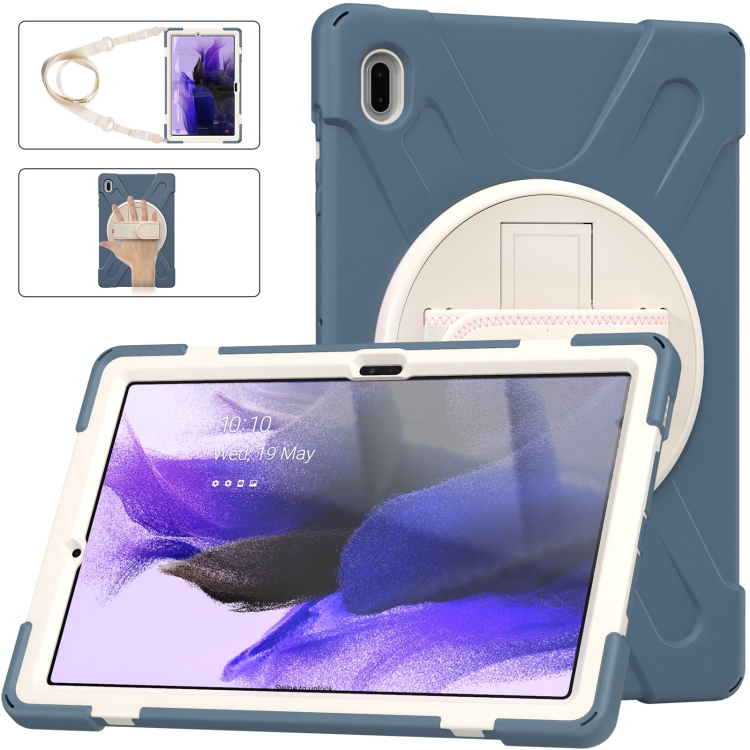 

For Samsung Galaxy Tab S7 FE 5G 12.4 T730 Silicone + PC Protective Case with Holder & Shoulder Strap(Cornflower Blue)