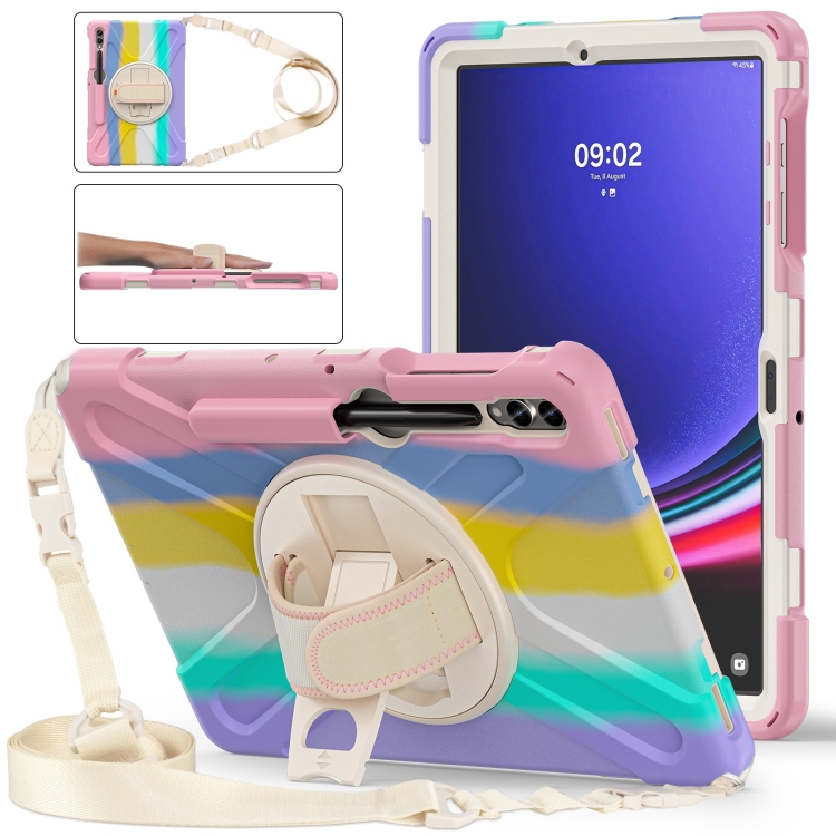 

For Samsung Galaxy Tab S7 FE 5G 12.4 T730 Silicone + PC Protective Case with Holder & Shoulder Strap(Colorful Pink)