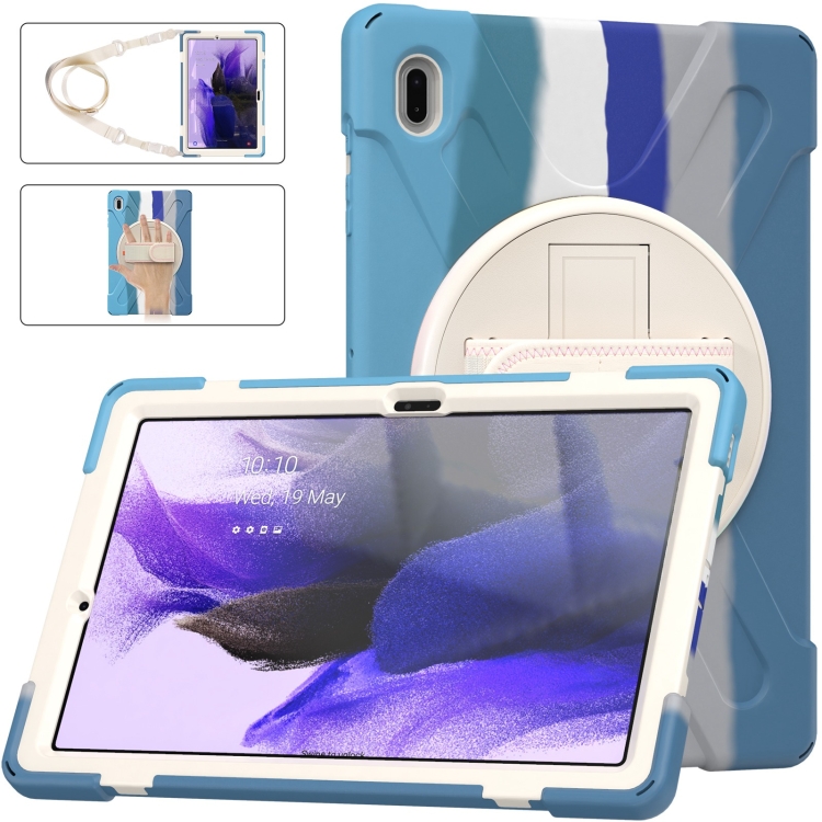 

For Samsung Galaxy Tab S7 FE 5G 12.4 T730 Silicone + PC Protective Case with Holder & Shoulder Strap(Colorful Blue)