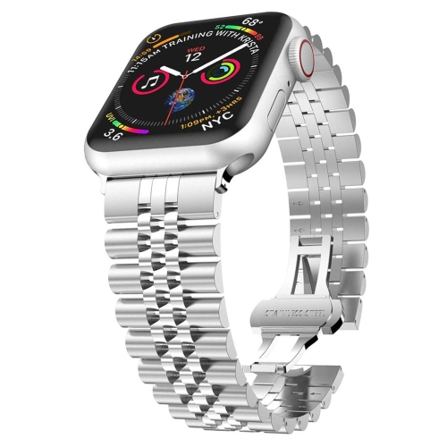 

Man Five Beads Stainless Steel Watch Band, Width: 22mm For Apple Watch Series 7 45mm / 6 & SE & 5 & 4 44mm / 3 & 2 & 1 42mm(Silver)