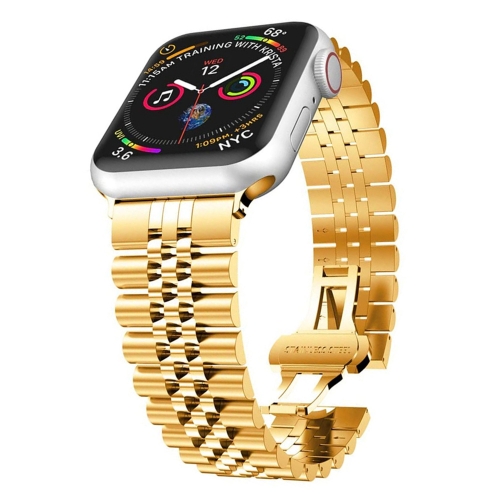 

Man Five Beads Stainless Steel Watch Band, Width: 22mm For Apple Watch Series 7 45mm / 6 & SE & 5 & 4 44mm / 3 & 2 & 1 42mm(Gold)