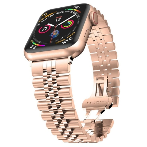 

Man Five Beads Stainless Steel Watch Band, Width: 22mm For Apple Watch Series 7 41mm / 6 & SE & 5 & 4 40mm / 3 & 2 & 1 38mm(Rose Gold)