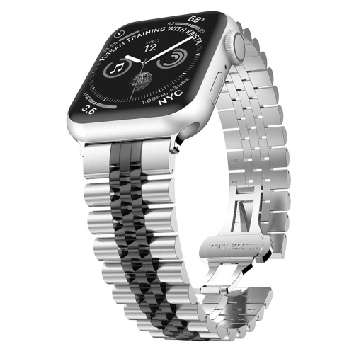 

Man Five Beads Stainless Steel Watch Band, Width: 22mm For Apple Watch Series 7 41mm / 6 & SE & 5 & 4 40mm / 3 & 2 & 1 38mm(Silver + Black)