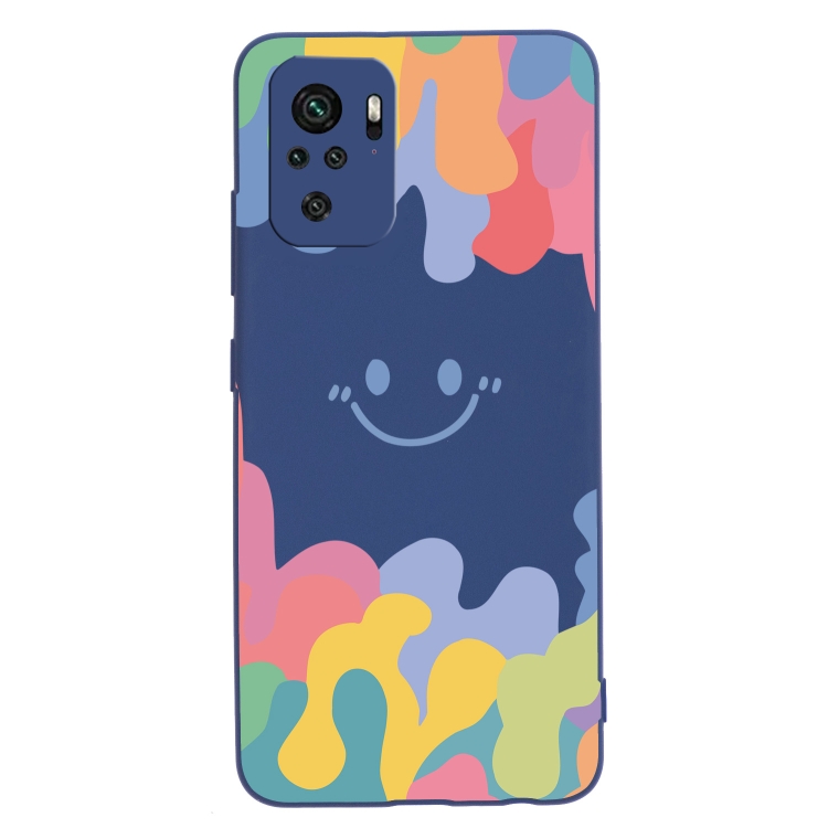 

For Xiaomi Redmi Note 10 4G Painted Smiley Face Pattern Liquid Silicone Shockproof Case(Dark Blue)