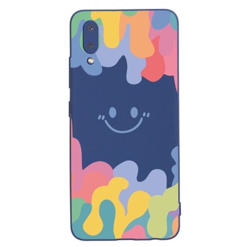 

For Samsung Galaxy A02 EU Version Painted Smiley Face Pattern Liquid Silicone Shockproof Case(Dark Blue)