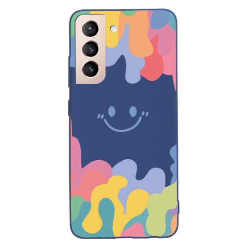 

For Samsung Galaxy S21 5G Painted Smiley Face Pattern Liquid Silicone Shockproof Case(Dark Blue)