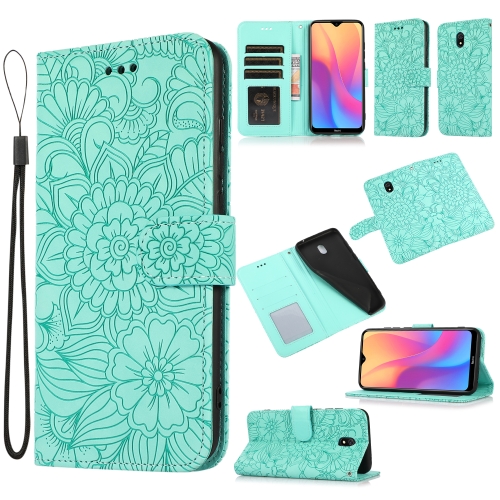 

For Xiaomi Redmi 8A Skin Feel Embossed Sunflower Horizontal Flip Leather Case with Holder & Card Slots & Wallet & Lanyard(Green)
