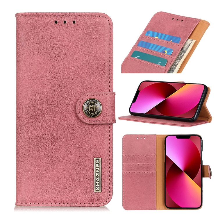 

KHAZNEH Cowhide Texture Horizontal Flip Leather Case with Holder & Card Slots & Wallet For iPhone 13(Pink)