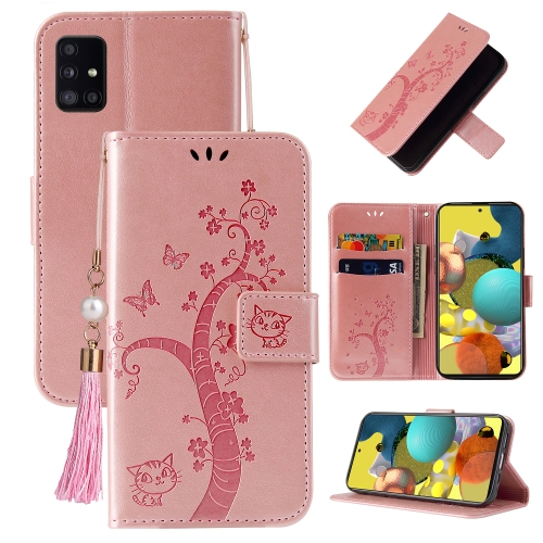 

For Samsung Galaxy A31 Embossed Lucky Tree Horizontal Flip Leather Case with Holder & Card Slot & Wallet & Lanyard(Rose Gold)