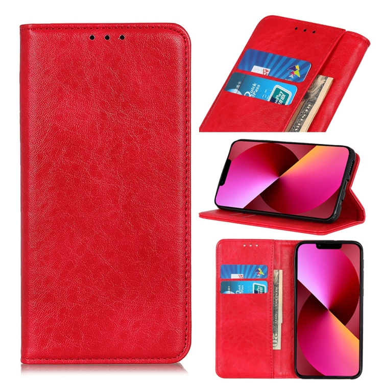 

For iPhone 13 Magnetic Crazy Horse Texture Horizontal Flip Leather Case with Holder & Card Slots & Wallet(Red)
