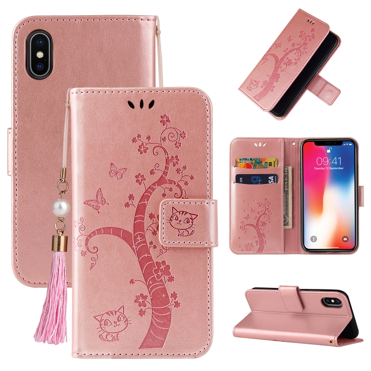 

Embossed Lucky Tree Horizontal Flip Leather Case with Holder & Card Slot & Wallet & Lanyard For iPhone X / XS(Rose Gold)