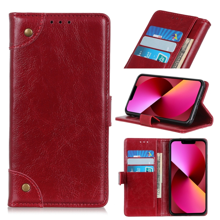 

Copper Buckle Nappa Texture Horizontal Flip Leather Case with Holder & Card Slots & Wallet For iPhone 13(Wine Red)