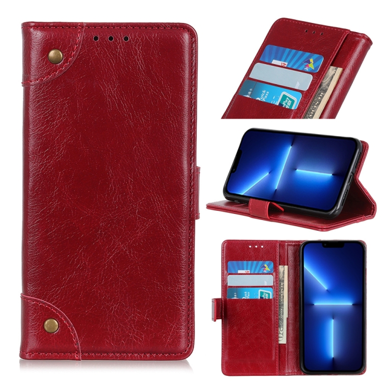 

Copper Buckle Nappa Texture Horizontal Flip Leather Case with Holder & Card Slots & Wallet For iPhone 13 Pro(Wine Red)