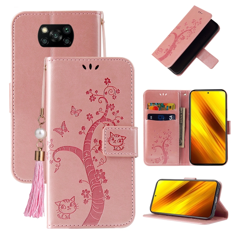 

For Xiaomi Poco X3 Embossed Lucky Tree Horizontal Flip Leather Case with Holder & Card Slot & Wallet & Lanyard(Rose Gold)