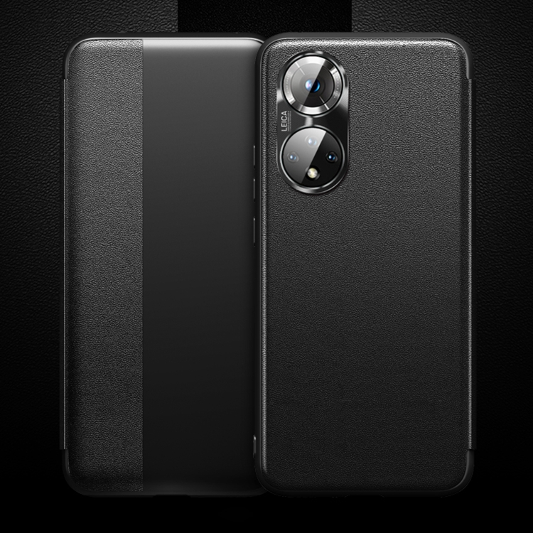 

For Honor 50 Magnetic Side Window View Shockproof Horizontal Flip Leather Smart Case(Black)