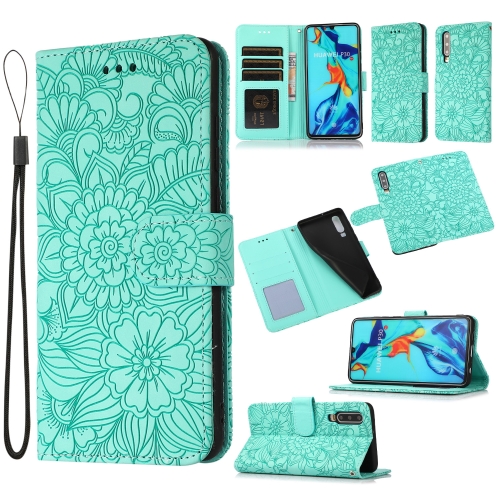 

For Huawei P30 Skin Feel Embossed Sunflower Horizontal Flip Leather Case with Holder & Card Slots & Wallet & Lanyard(Green)
