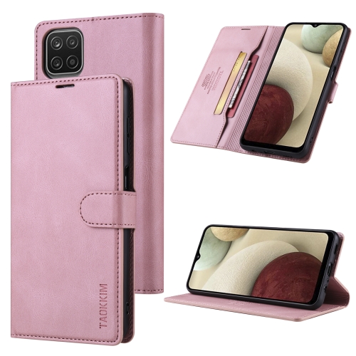 

For Samsung Galaxy A12 5G TAOKKIM Skin Feel Calf Texture Horizontal Flip PU Leather Case with Holder & Card Slots & Photo Frame & Wallet(Pink)