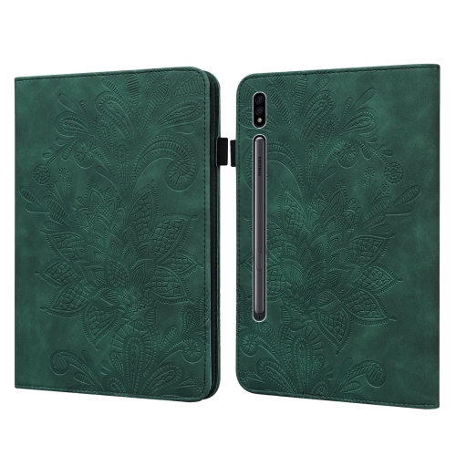 

For Samsung Galaxy Tab S8 / Galaxy Tab S7 SM-T870/SM-T875/SM-T876B Lace Flower Embossing Pattern Horizontal Flip Leather Case with Holder & Card Slots & Wallet & Photo Frame(Green)