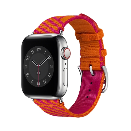 

Two-color Nylon Braid Watch Band For Apple Watch Ultra 49mm&Watch Ultra 2 49mm / Series 9&8&7 45mm / SE 3&SE 2&6&SE&5&4 44mm / 3&2&1 42mm(Orange+Pink)