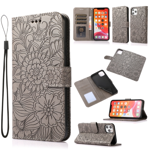 

Skin Feel Embossed Sunflower Horizontal Flip Leather Case with Holder & Card Slots & Wallet & Lanyard For iPhone 11 Pro Max(Gray)