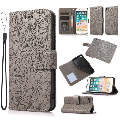 

Skin Feel Embossed Sunflower Horizontal Flip Leather Case with Holder & Card Slots & Wallet & Lanyard For iPhone 7 / 8 / SE(2020)(Gray)