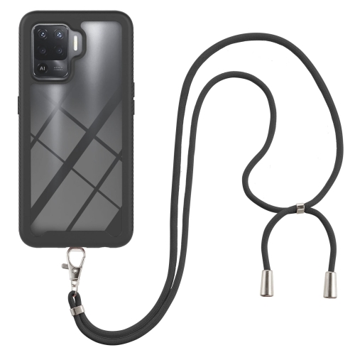 

For OPPO A94 4G / Reno5 Lite Starry Sky Solid Color Series Shockproof PC + TPU Protective Case with Neck Strap(Black)