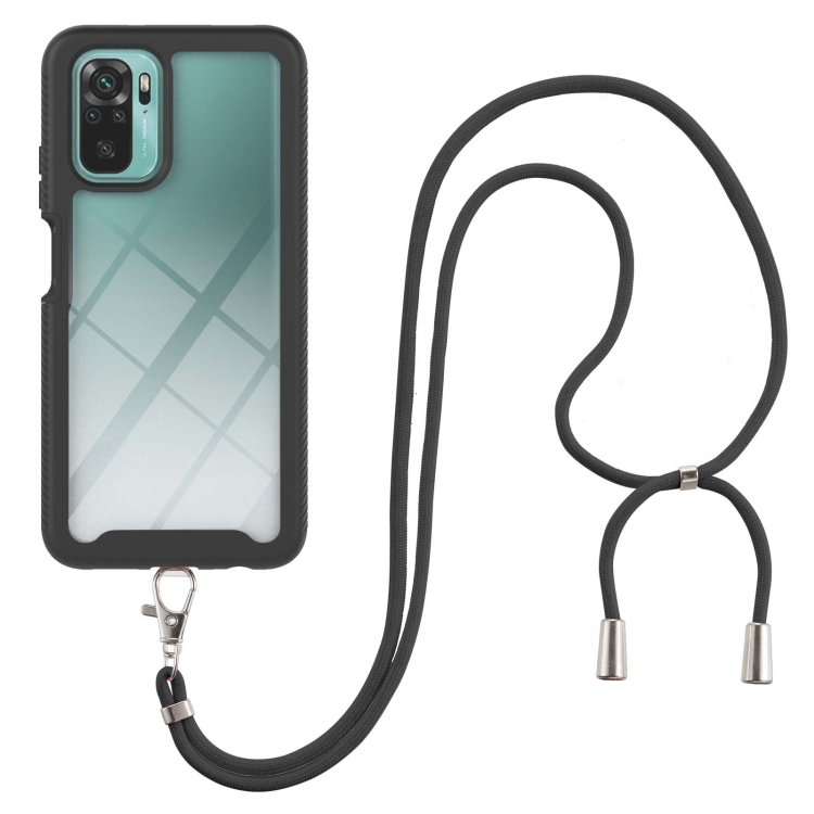 

For Xiaomi Redmi Note 10 Starry Sky Solid Color Series Shockproof PC + TPU Protective Case with Neck Strap(Black)