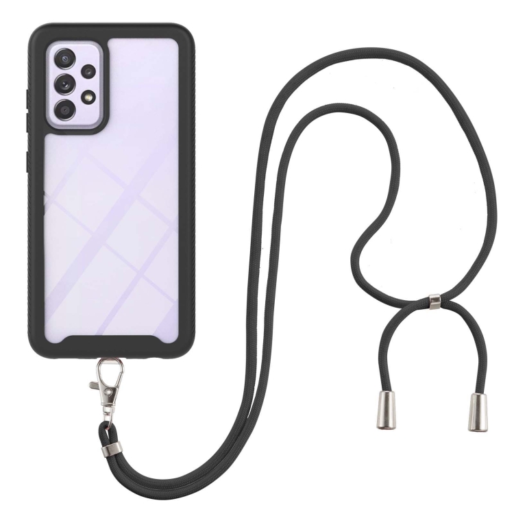 

For Samsung Galaxy A52 5G / 4G Starry Sky Solid Color Series Shockproof PC + TPU Protective Case with Neck Strap(Black)