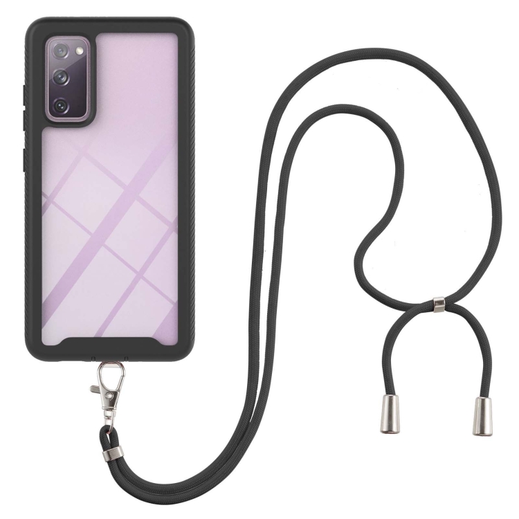 

For Samsung Galaxy S20 FE 5G / 4G Starry Sky Solid Color Series Shockproof PC + TPU Protective Case with Neck Strap(Black)