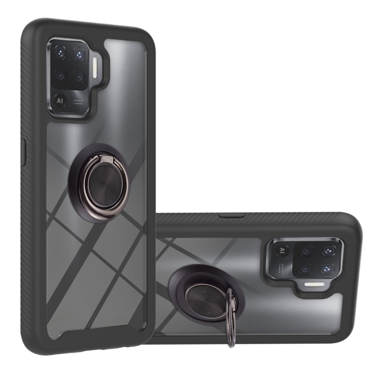 

For OPPO A94 4G / Reno5 Lite Starry Sky Solid Color Series Shockproof PC + TPU Protective Case with Ring Holder & Magnetic Function(Black)