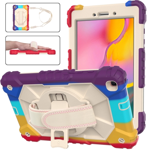 

For Samsung Galaxy Tab A 8.0 (2019)T290/T295 Contrast Color Robot Shockproof Silicon + PC Protective Case with Holder & Shoulder Strap(Colorful Red)