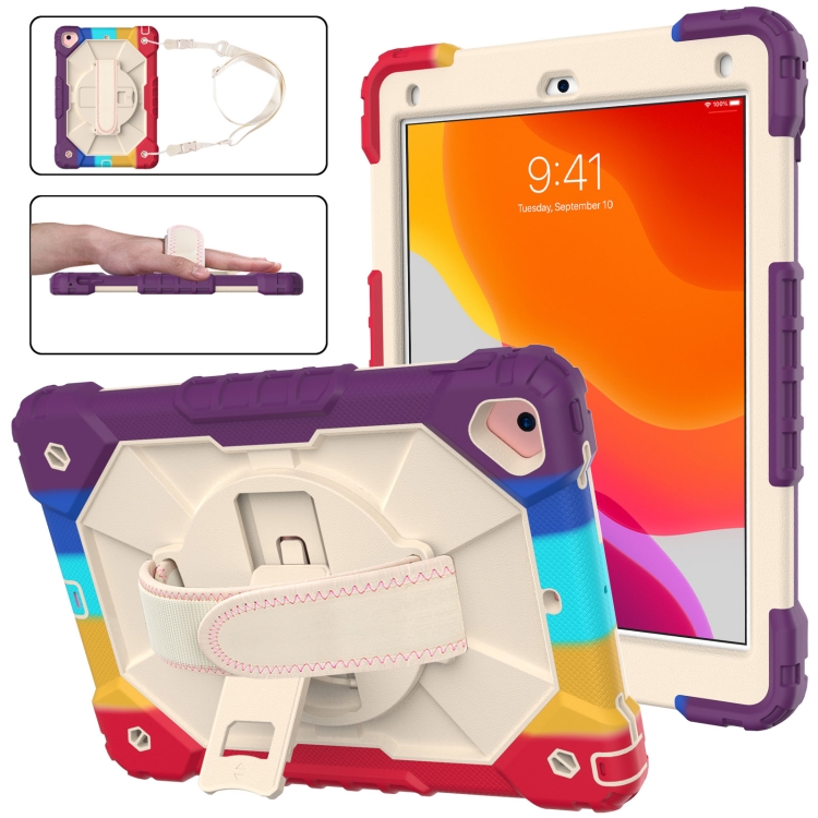 

Contrast Color Robot Shockproof Silicon + PC Protective Case with Holder & Shoulder Strap For iPad 9.7 (2018) & (2017) / Air 2 / Air(Colorful Red)