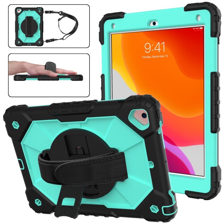 

Contrast Color Robot Shockproof Silicon + PC Protective Case with Holder & Shoulder Strap For iPad 9.7 (2018) & (2017) / Air 2 / Air(Black+Mint)