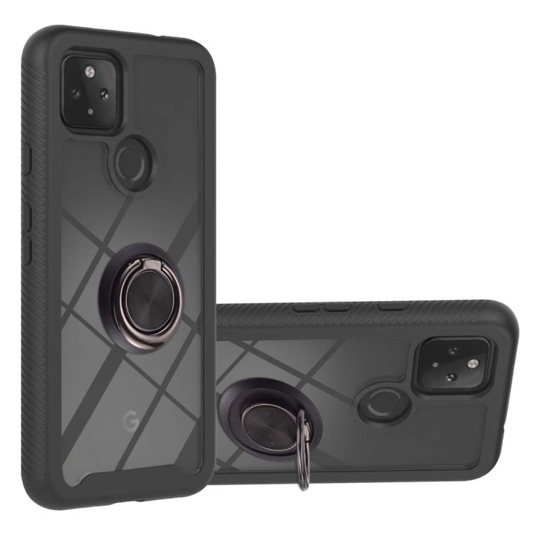 

For Google Pixel 5A 5G Starry Sky Solid Color Series Shockproof PC + TPU Protective Case with Ring Holder & Magnetic Function(Black)