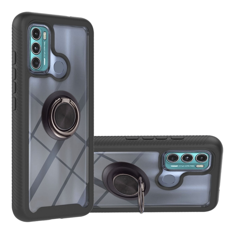 

For Motorola Moto G60 Starry Sky Solid Color Series Shockproof PC + TPU Protective Case with Ring Holder & Magnetic Function(Black)