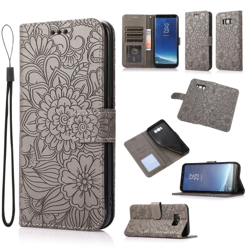 

For Samsung Galaxy S8+ Skin Feel Embossed Sunflower Horizontal Flip Leather Case with Holder & Card Slots & Wallet & Lanyard(Gray)